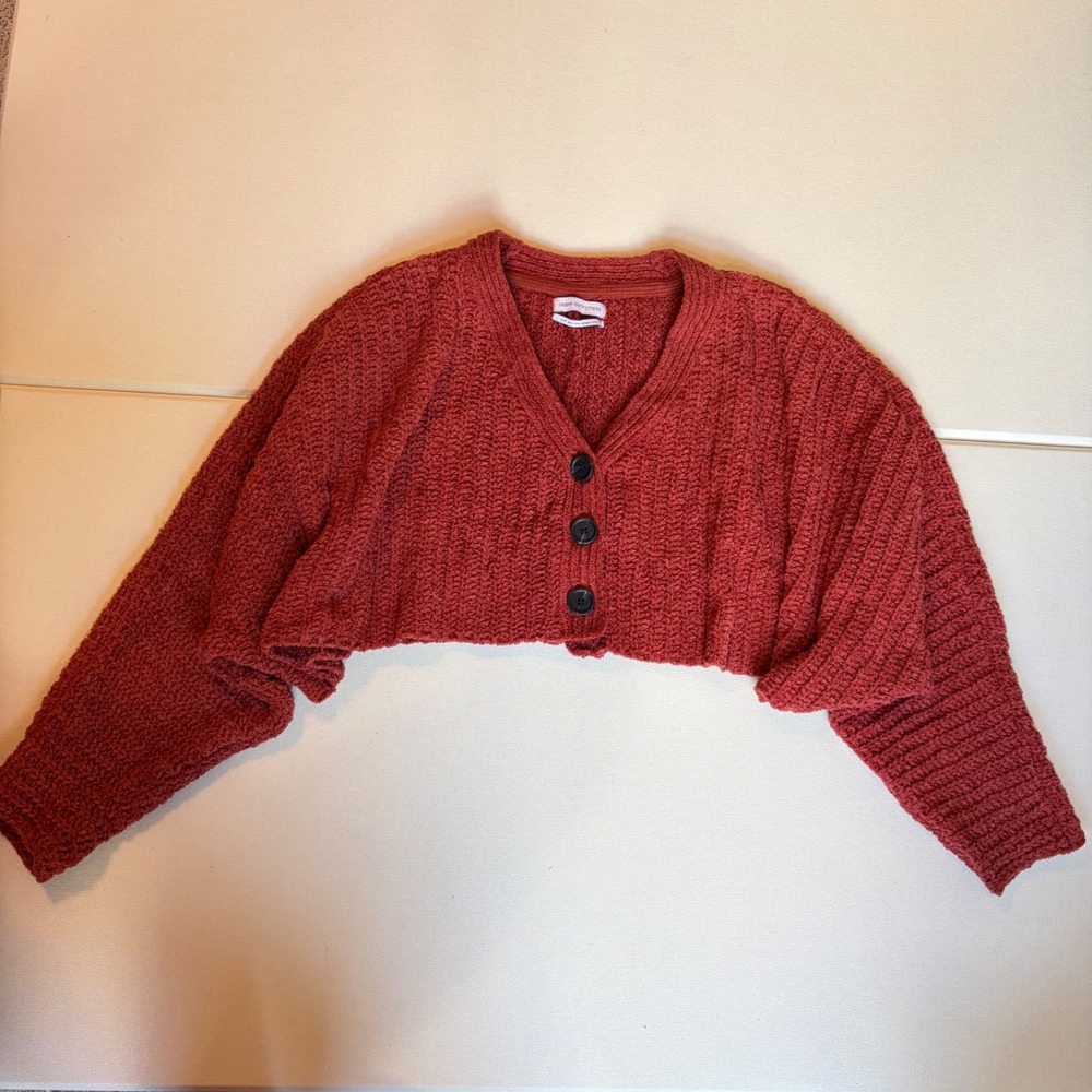 Urban Outfitters Cropped Cardigan S Orange Excellent Oversized Chenille Knit
